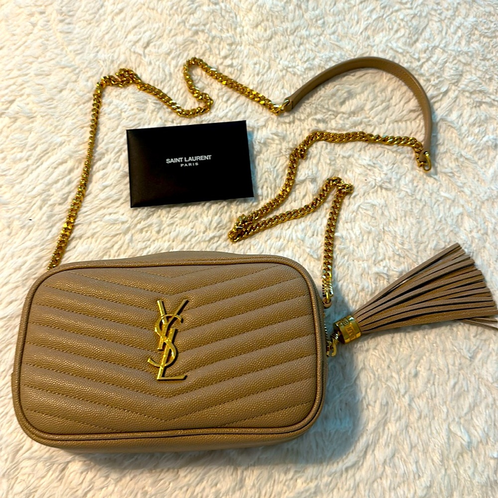 YSL Mini Lou in Quilted Leather Dark Beidge